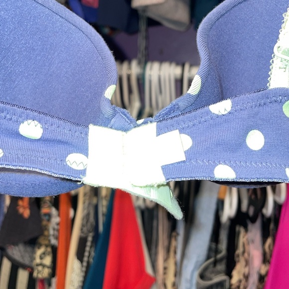 Blue with green polka dots Retro y2k bra Lined Demi bra perfect shape size 32b - Picture 7 of 8